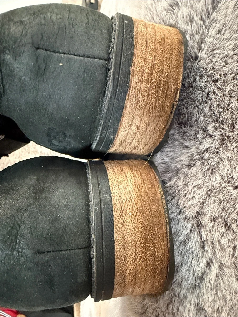 Black Shearling Cuff Leather Boots Ugg